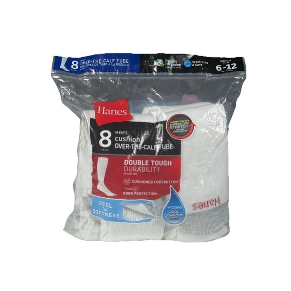 Hanes Other - Hanes ~ 8-Pair White Over The Calf Tube Socks Cotton Blend Cushioned ~ Size 6-12